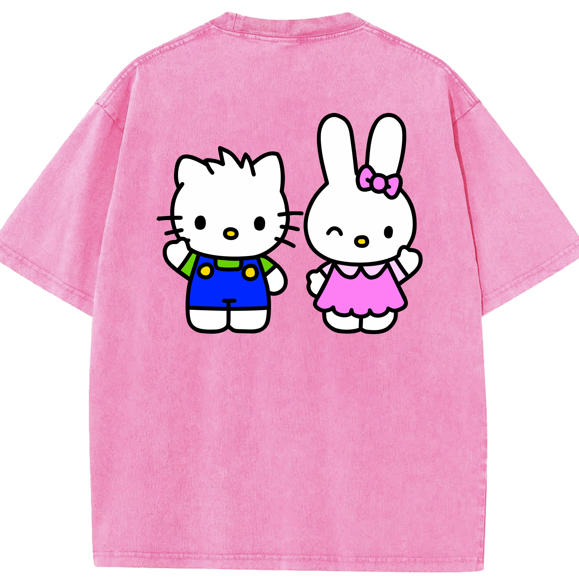 （画像用） Hello Kitty ハローキティ 綿100% ヴィンテージ風 半袖Tシャツ（背面プリント）